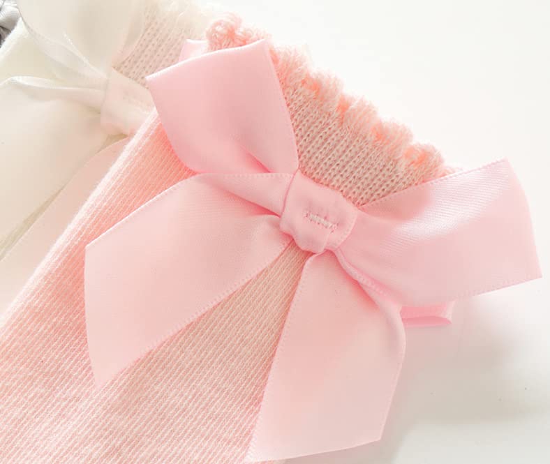 QandSweet Baby Girl Knee-High Socks Toddlers Bow Stockings Newborn Infant Sock (1-3Years, Solid Colors) - Image 4
